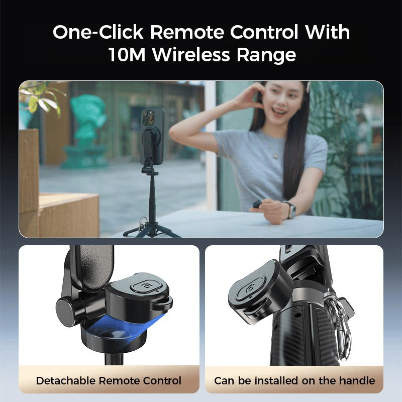 Arenzza 4-in-1 multifunctional magnetic selfie stick with 360° rotation, showing adjustable extension and magnetic phone holder.