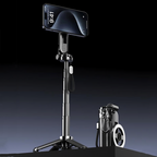 Arenzza 4-in-1 multifunctional magnetic selfie stick with 360° rotation, black electronic accessory for smartphones and cameras.