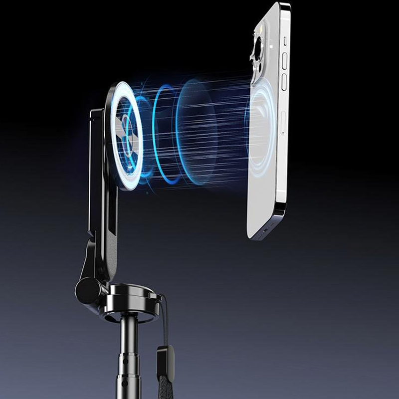 Arenzza 4-in-1 magnetic selfie stick with 360° rotation, compact electronic accessory for phones and cameras.