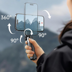 Arenzza 4-in-1 magnetic selfie stick with 360° rotation, showing its compact design and multifunctional features for smartphones and cameras.