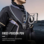 Arenzza hands-free magnetic neck phone mount attached around a person's neck holding a smartphone for easy access.