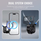 Arenzza hands-free magnetic neck phone mount attached to a person's neck, holding a smartphone for easy access and hands-free use.