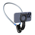 Arenzza hands-free magnetic neck phone mount showing a smartphone secured with a magnetic clip around the neck, ideal for easy access.