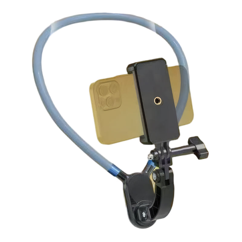 Arenzza hands-free magnetic neck phone mount attached around the neck with a phone holder in view, showcasing flexible electronics accessory.