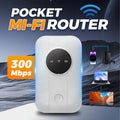 Arenzza Pocket 4G LTE Mobile Wi-Fi Router showing compact device with indicator lights and USB port, designed for portable internet access.