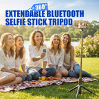 Arenzza extendable Bluetooth selfie stick tripod with smartphone holder, compact design, and adjustable length for photos and videos.