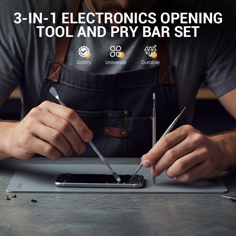 Arenzza 3-in-1 electronics opening kit with pry tools, spudgers, and precision screwdrivers for phone and laptop repair.