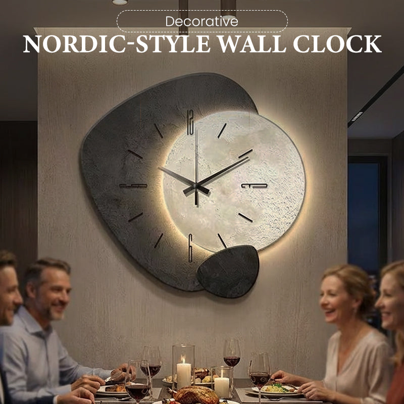 Aarenza Nordic-style wall clock with a modern decorative design, featuring a round face and minimalist black and white accents.