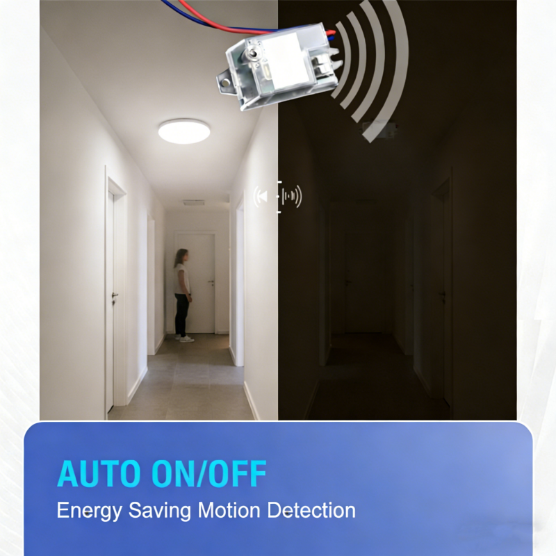 Arenzza motion sensor light switch in a modern electrical installation, designed to automatically turn lights on and off.
