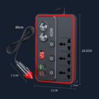 Arenzza multifunctional car charger with USB ports and AC outlets, plugged into a vehicle's power socket.