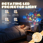 Arenzza dynamic rotating LED projector light displaying colorful light patterns on a wall, ideal for home decor and parties.