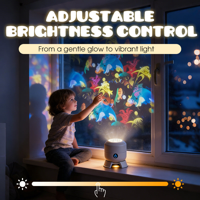Arenzza Dynamic Rotating LED Projector Light displaying colorful light patterns on a wall, perfect for home decor and parties.
