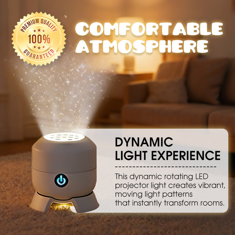 Arenzza Dynamic Rotating LED Projector Light displaying colorful light patterns on a wall, ideal for home decor and parties.