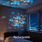 Arenzza dynamic rotating LED projector light displaying colorful light patterns on a wall, ideal for home or party decor.