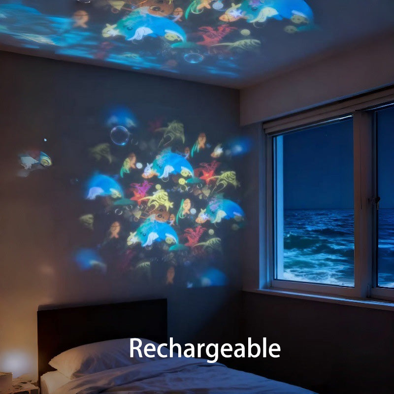 Arenzza dynamic rotating LED projector light displaying colorful light patterns on a wall, ideal for home or party decor.