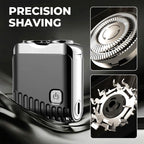 A men's mini electric razor from Arenzza with a compact design and sleek black body, suitable for quick grooming.