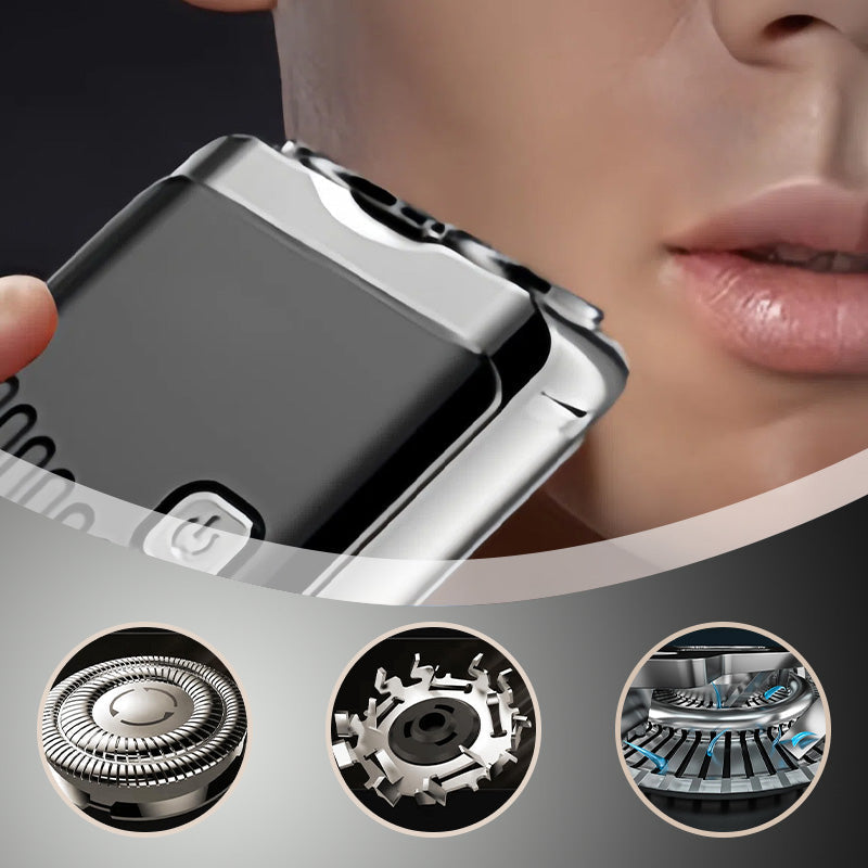 A men's mini electric razor by Arenzza with a sleek black design, perfect for quick and easy shaving.