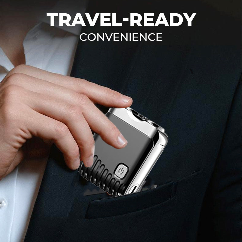 A close-up of the Arenzza men's mini electric razor with a sleek design, perfect for quick and precise shaving.