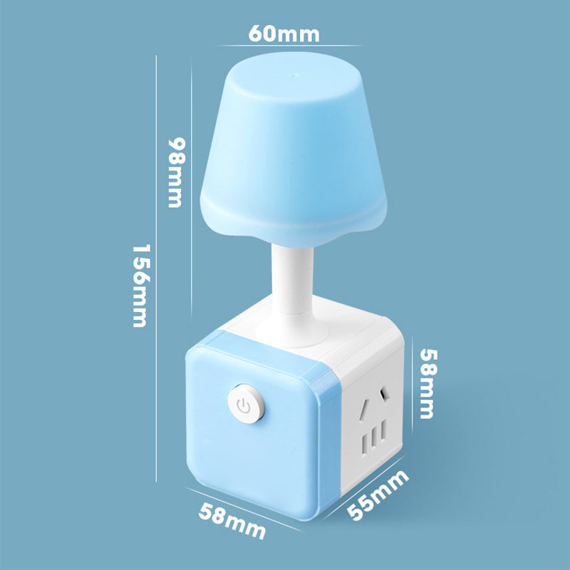 Arenzza 2-in-1 Cube Socket LED Night Lamp showing a compact, modern design plugged into a wall socket with a lit LED light.
