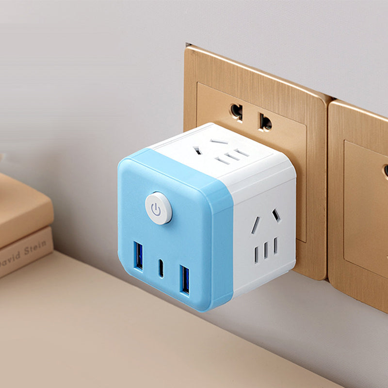 Arenzza 2-in-1 Cube Socket LED Night Lamp shown plugged into an electrical outlet, providing soft illumination in a modern home setting.