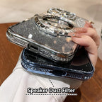 Arenzza glitter rhinestones magnetic iPhone case with an invisible stand, featuring shiny embellishments and sleek design.