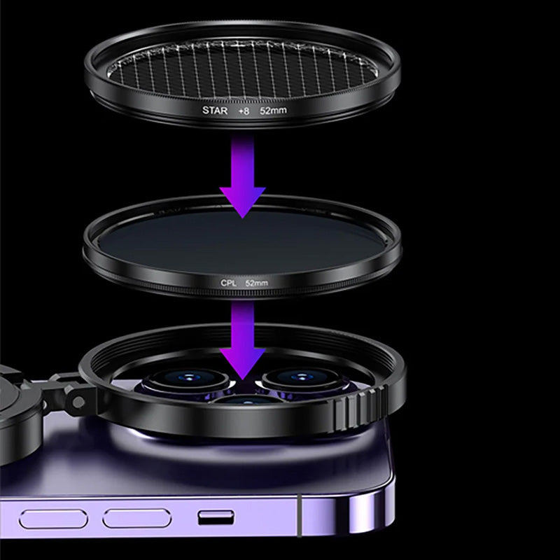 Arenzza 2-in-1 Magnetic CPL and Star Filter Lens for cameras, showing the lens with magnetic filter attachments in a close-up view.
