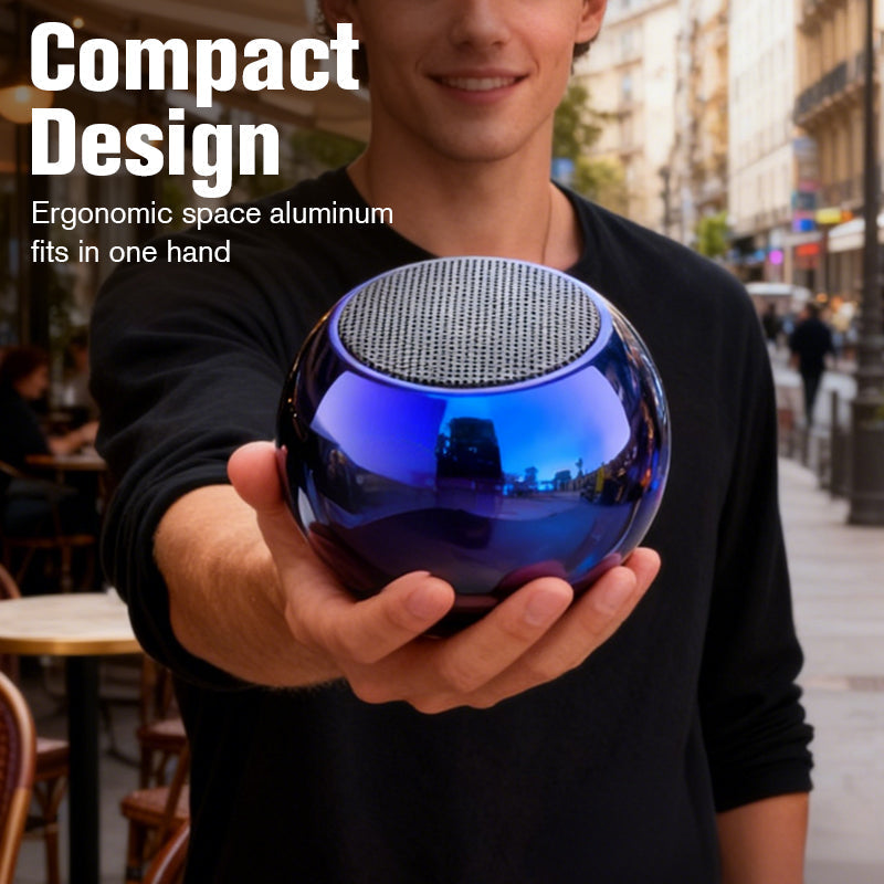 Arenzza Mini HiFi Bluetooth Speaker showing a compact black electronic device with control buttons and mesh grille.