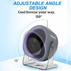 Arenzza mini desk fan with digital display, compact electronics and accessories for personal cooling.