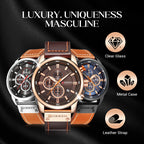 Arenzza men's high-end classic quartz watch with a round face, black leather strap, and silver-tone case, stylish and elegant.