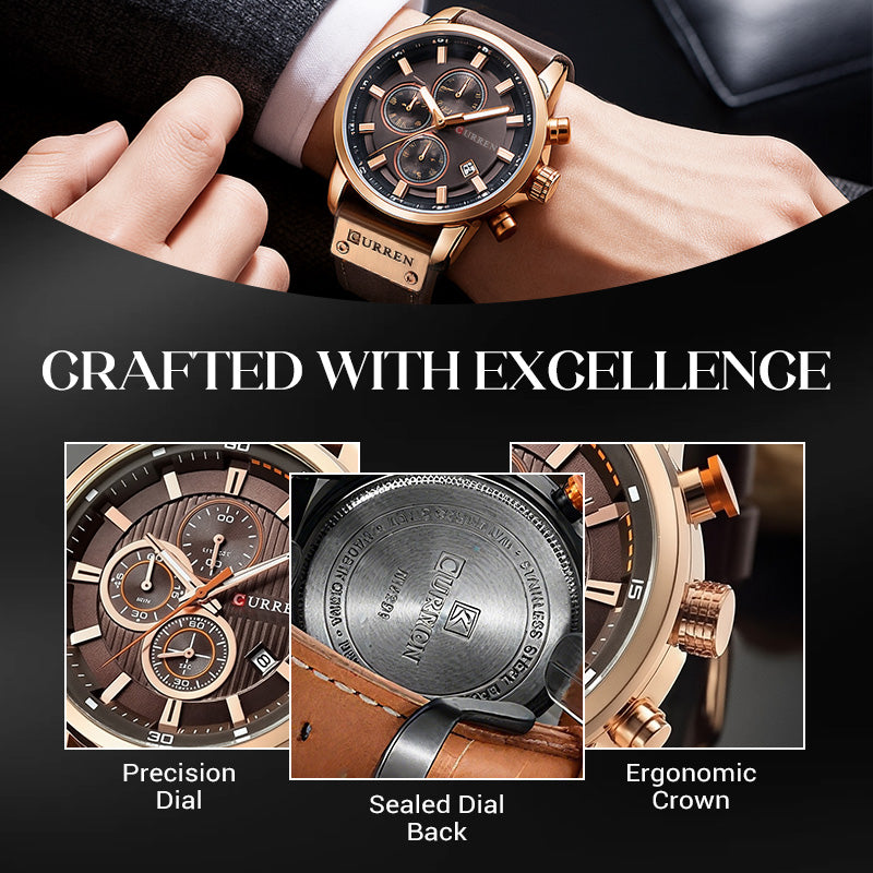 Arenzza men's high-end classic quartz watch with a sleek round dial and metal band, showcasing elegant watch design.