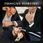 Arenzza men's high-end classic quartz watch with a sleek round face, stainless steel band, and minimalist design.