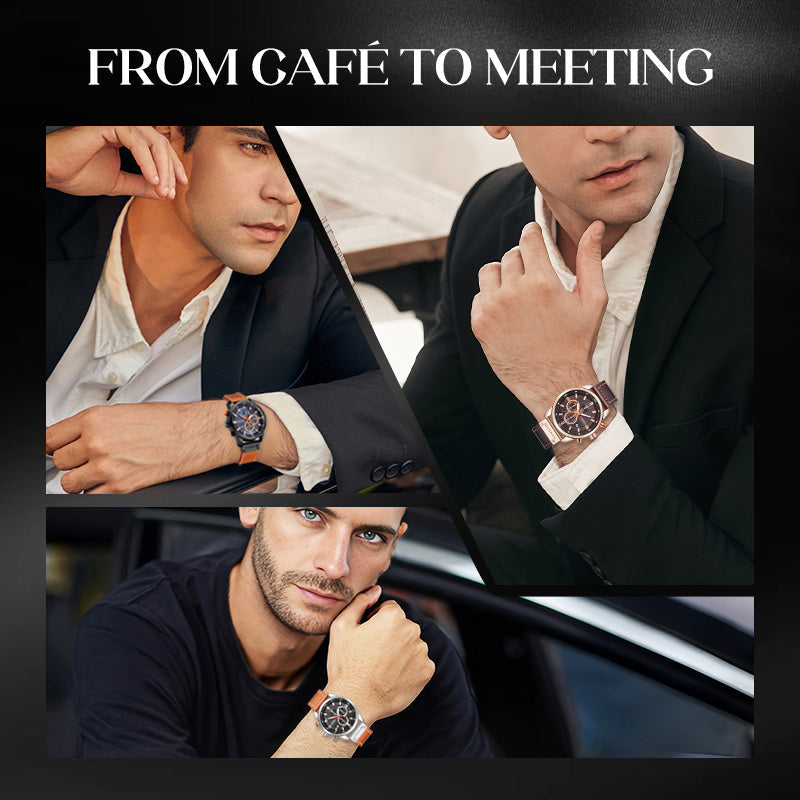 Arenzza men's high-end classic quartz watch with a sleek round face, stainless steel band, and minimalist design.