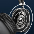 Arenzza wireless Bluetooth headphones with deep bass, comfortable fit, and 20-hour playtime, shown with ear cushions and control buttons.