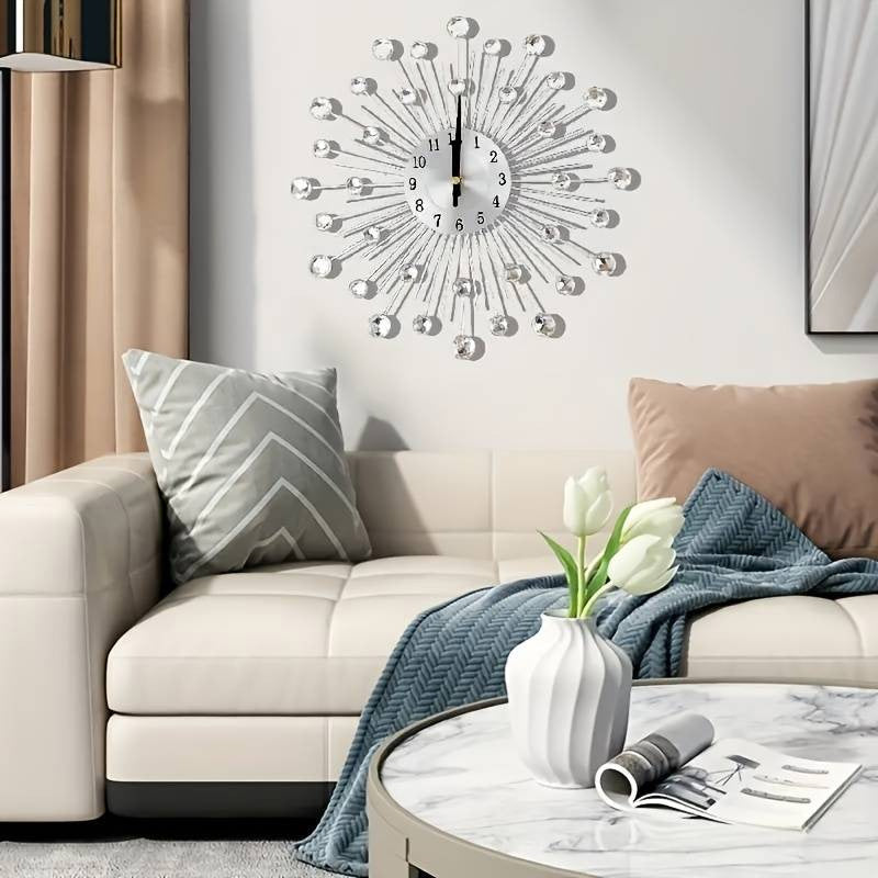 Aarenza creative rhinestone wall clock with a minimalist design, silent mechanism, suitable for living room, dining, or entryway decor.