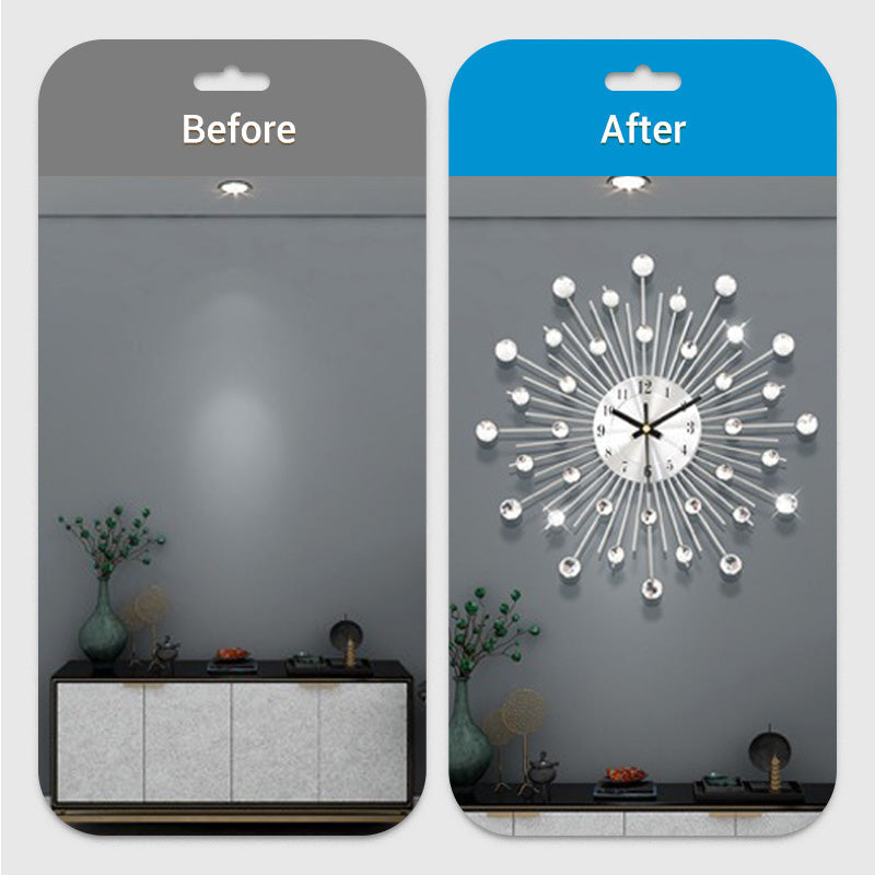 Aarenza creative rhinestone wall clock with minimalist design and silent movement, perfect for living room, dining, or entryway decor.