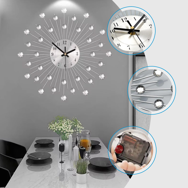 Aarenza creative rhinestone wall clock with a minimalist design, silent movement, and luxury style for living rooms and entryways.