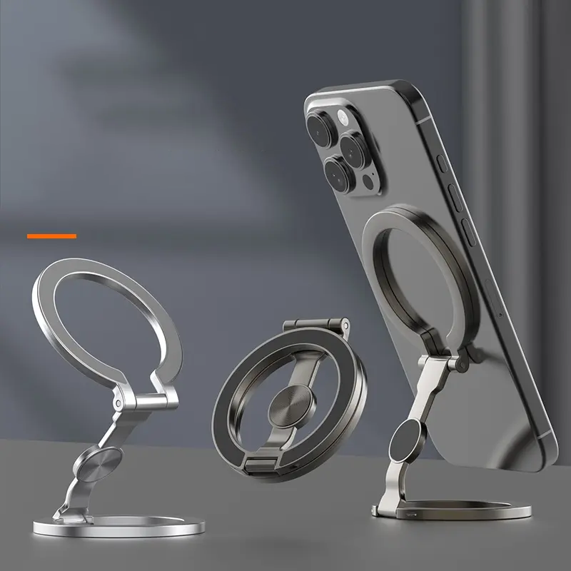 Arenzza foldable magnetic phone mount attached to a car dashboard, showing multi-angle adjustable design and stable grip.