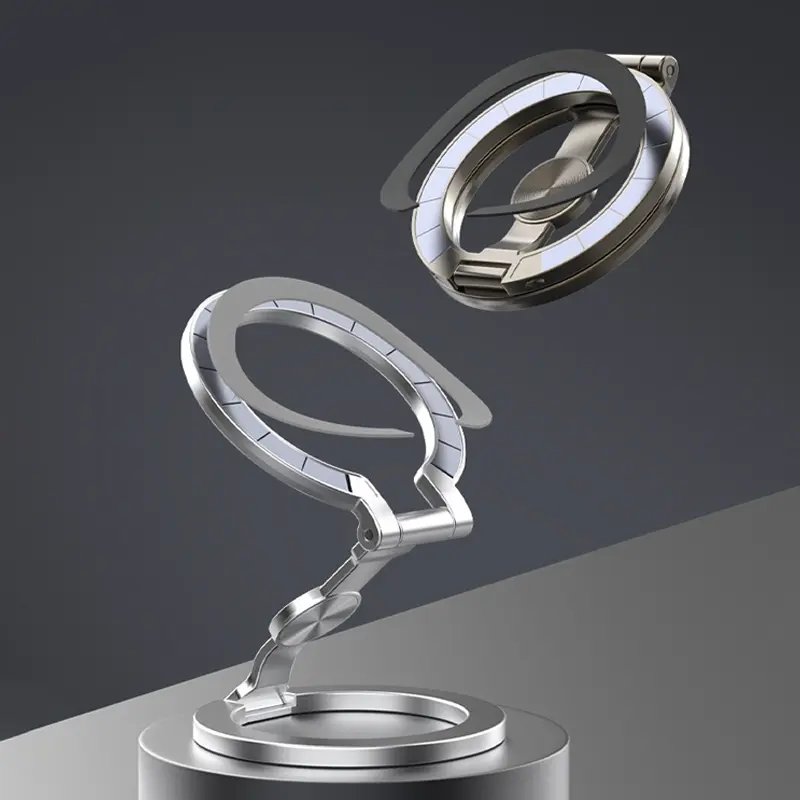 Arenzza foldable magnetic phone mount with multi-angle adjustment and stable support, shown attached to a smartphone for hands-free use.