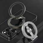 Arenzza foldable magnetic phone mount attached to a car dashboard, showing multi-angle adjustable design and portable stability.
