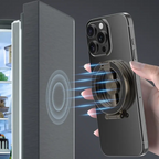 Arenzza foldable magnetic phone mount attached to a car dashboard, showing multi-angle adjustable design and portable features.