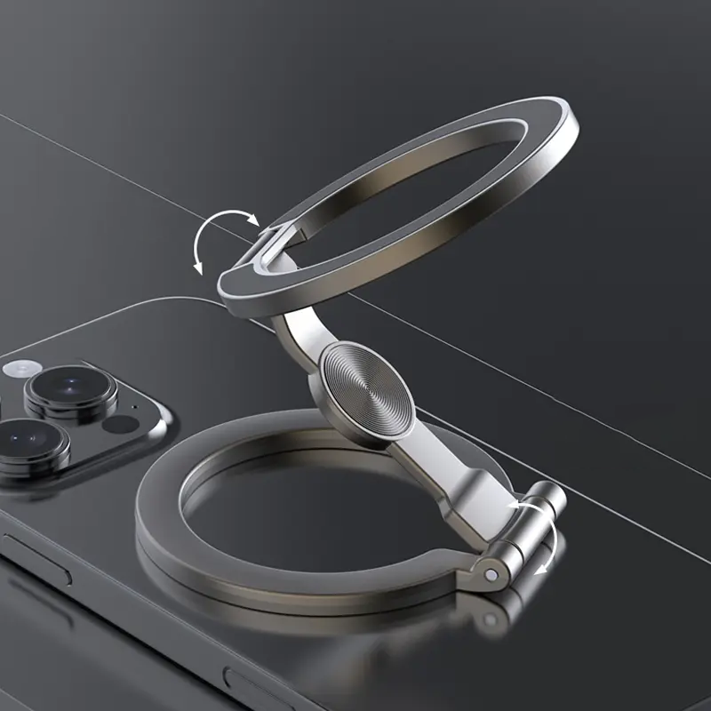Arenzza foldable magnetic phone mount attached to a car dashboard, showing multi-angle adjustable design and compact portable style.