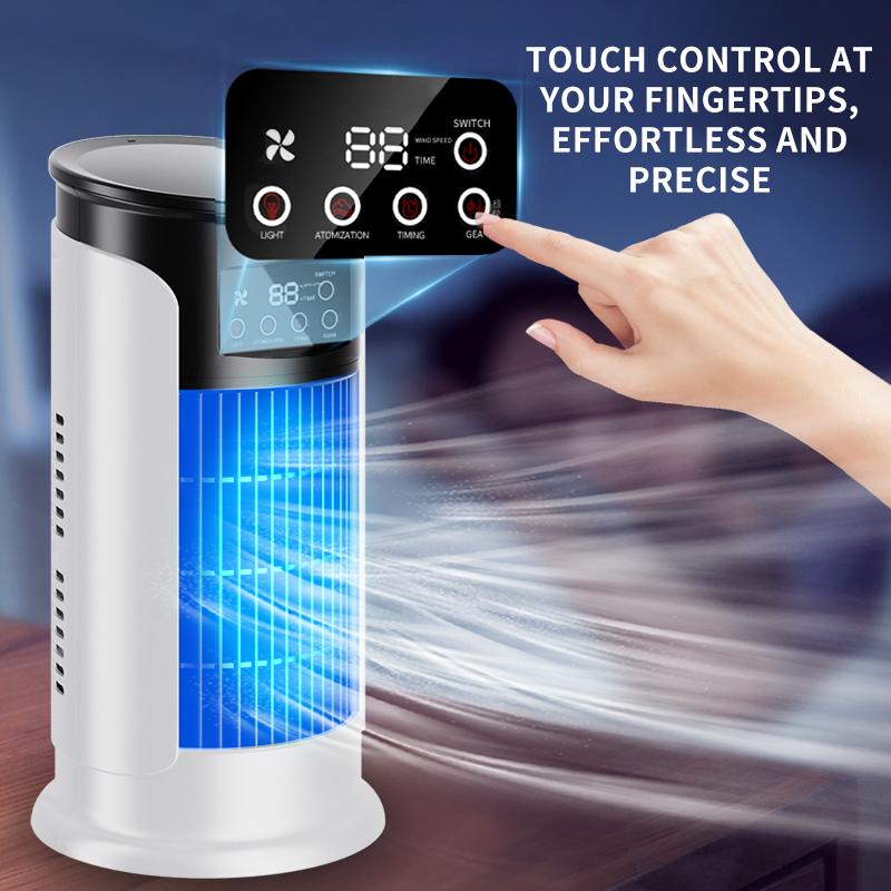 Arenzza USB desktop air cooler fan with adjustable vents and compact design for personal cooling on a desk.