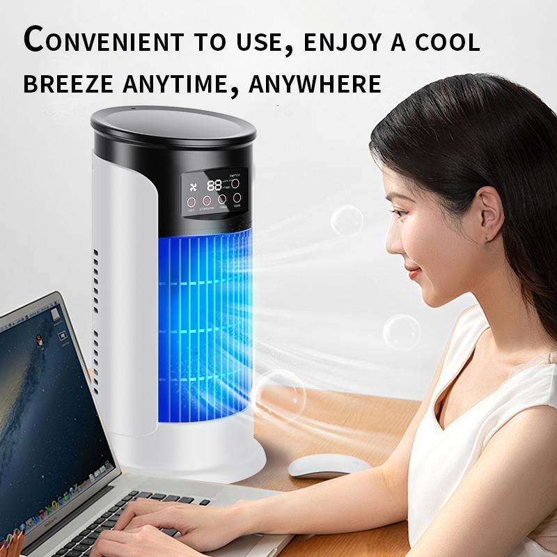 Arenzza USB desktop air cooler fan with compact design and adjustable air vents, ideal for personal cooling on a desk.