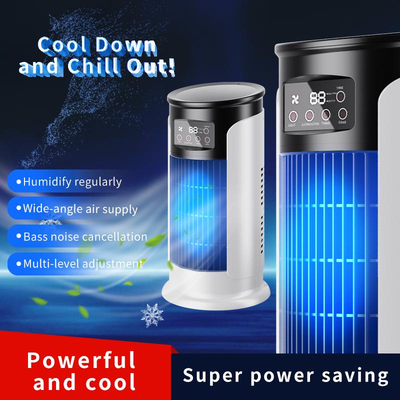 Arenzza USB desktop air cooler fan showing compact design with adjustable air vents and control buttons on the top.