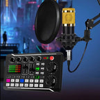 Arenzza live streaming audio set with microphone, including headphones and microphone stand, for high-quality online broadcasting.