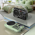 Arenzza portable Bluetooth radio and recorder with buttons, display screen, and built-in microphone for versatile audio playback and recording.