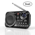 Arenzza portable Bluetooth radio and recorder in black with control buttons, display screen, and built-in microphone on a white background.