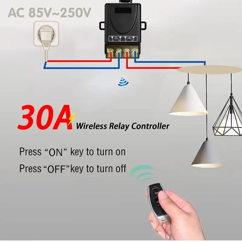 Wireless remote control switch and receiver kit by Arenzza, compact electronics with remote, no wiring needed, for easy device control