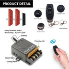 Arenzza wireless remote control switch and receiver kit for electronics, featuring a compact remote and receiver with no wiring.