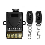 Arenzza wireless remote control switch and receiver kit with compact black components, no wiring needed for electronics control.